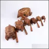 Thailand Lucky Frog With Drum Stick Traditional Craft Home Office Decor Wooden Art Figurines Miniatures Drop Delivery Decorative