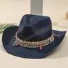 Frauen Rosa Quaste Cowboy Hut Floppy Strand Hüte Sommer Stroh Kappe Damen UV Schutz Kappen Panama Sonnenhüte