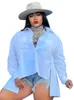 Women's Blouses & Shirts Women Shirt Blouse White Irregualr Length Long Sleeves Pockets Button Up Plus Size Female Spring Summer Casual Fash