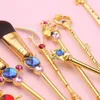 Ensemble de pinceaux de maquillage Anime Sailor Moon 8 pièces baguette magique poignée en métal pinceau cosmétique professionnel yeux visage lèvres pinceaux de maquillage outil Cosplay