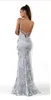 Grey Evening Dresses Latest Party Cocktai Prom V-Neck Backless Women Sexy Spaghetti Strap Sleeveless Sequined Evening Maxi vestido Size S-2XL