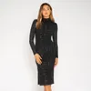 Casual jurken dames winter sexy lange mouw coltruien mesh mesh pailletten glitter zwarte midi jurk 2022 elegante avondfeestje club vestidos1