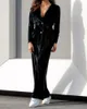 Women's Two Piece Pants Sexy Black Velvet Lace Deep V Neck With Belt Women Suits Custom Made 2 Pcs Set Casual Fashion Elegant Streetwear Dre