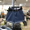 Shorts vintage de jeans de jeans de mulher clássica de cintura alta azul de perna larga feminina de verão, senhoras para mulheres jeans 220630