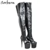 Sorbern Black Platform Boots For Women Crotch Thigh High 75Cm Long Unisex Boot Women Shoes Size 11 Custom Shaft Length Width
