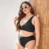 Momens sexy de moda de banho de moda de banho de banho de banho de banho de praia de duas peças de duas peças de cor preta plus size alta cintura sem sutiã suporte de arrue de verão biquínis