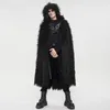 Herengeulcoats goth zwarte cape man herfst/winter lange fleece zware cooded fur collarmen's