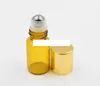 Rolo de vidro âmbar de 3ml recarregável portátil na bola de aço inoxidável da garrafa de perfume do óleo essencial por dhl./fedex