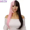 Mstn roze en zwart lange rechte nep met pony haar ombre kleur synthetische pruikcosplay lolita dagelijks voor vrouwen s220505