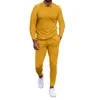 Erkekler Trailtsits Erkekler Düz Renk Kıyafetleri Yetişkinler Sıradan Uzun Kollu Fermuar Yakel T-Shirts Orta Bel İnce Fit Pantolon Vahşi Sonbahar 2PCS Günlük WEA