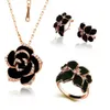 Jóias de dama de honra Conjunto para o esmalte de casamento Camellia Rose Gold Rose Flower Flower Brinco de colar para mulheres Anéis Je275g