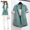 2022 Summer New Suitle Jacket colete Colete curto de três peças Feminino Blazers Suspenders Spenders Set Corean Fashion Professional Wear Y220804