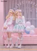 Słodki styl lolita w stylu kreskówek Drukuj księżniczki Kobiety urocze łuk koronkowy pasek imprezowy sukienki Girly Harajuku Kawaii Y2K Mini Vestidos 220713