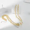 Collana a catena grossa a doppio strato di moda per donna Girocollo con ciondolo a tre perle rotonde Gioielli di moda sul collo