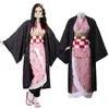 Слайер Demon Kimetsu нет Yaiba Cosplay Costumes Kimono Kamado Nezuko взрослый ребенок парик костюм Хэллоуин аниме костюм AA220324