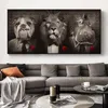 Black Wild Lion in a Suit Canvas Art Posters And Prints Abstract Lion Smoking a Cigar Canvas Paintings On the Wall Art Pictures