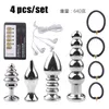 Nxy Anal Brinquedos 4 Pçs / Set Choque Elétrico Metal Plug Sex Toy Sanal Vaginal Pulso Massagem Masturbação Dispositivo Bipolar Estimulação 220420