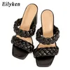 Eilyken nouveau été armure femmes pantoufle mode bout carré diapositives dames talon haut en plein air sandales chaussures