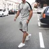 Sommer männer Trainingsanzug Streifen Mode Sport Anzug Für Männer Kurzarm T Shirt und Shorts Casual Kleidung 220621