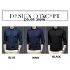 BROWON Spring and Autumn T Shirt Men Turn-down Collar Solid Color Striped Long Sleeve Design Men's T-shirt Casual Slim Long Tops 220408