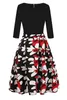 Sukienka w stylu vintage Quarter Sleeve Flora Drukowana sukienka Women Retro 50s 60s Rockabilly Party Dresses Midi Calf FS2206 B0712x2