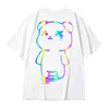 Oversize t-shirts Cartoon Bear Print Reflecterende Rainbow T-shirts Harajuku Streetwear Top Tees Katoen Casual Halve Mouw Kleding 220408