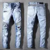 Denim Jeans Nyaste Herr Designer Jean Distressed Ripped Biker Slim Fit Motorcykel Bikers Denim för herrmode Mans svarta byxor