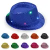 LED JAZZ HATS knipperen verlichte led-fedora trilby pailletten caps fancy jurk dance party hoeden unisex hiphop lamp lumineuze hat sn4784