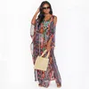 Bohemian wydrukowane dekolt z sukienki na ramionach plus size kaftan szata marokańska kaftan tunika Summer Women Beachwear Q1352 220510