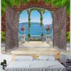 Tapestry Beach Landscape Carpet Wall Hanging Psychedelic Art Painting Swan Peac