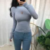 Women O-Neck Thin T-Shirt Plain Solid Color Perspective Pullover Tops Casual Autumn Long Sleeve Bodycon Stretch Basic Tee 220402