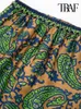 Traf Women Fashion Pockets Totem Drukuj szerokie nogi spodnie Vintage High Elastyczna talia z sznurkami żeńskie spodnie Mujer 220813