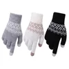Пяти пальцев перчатки женский зимний сенсорный экран сгущайте теплый рисунок вязаная растяжение