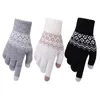 Guantes de cinco dedos Pantalla táctil de invierno para mujer Espesar Patrón cálido Punto Estiramiento Lana de imitación Dedo completo Conducción Guantes de esquíCinco