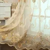 Cortina cortina cortina de tule de bordado de luxo para bordas de tule para sala de estar semi-preto bege janela hollow bedroom villa hm112#vt