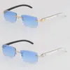 Ny Selling Style Diamond Cut Lens 8200757 Solglasögon Metal Rimless Original White Inside Black Buffalo Horn Vertikala ränder Manliga kvinnliga glasögon Storlek: 57-18-140mm