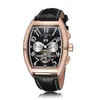 Armbandsur Luxury Tonneau Men's Mechanical Watch Skeleton Automatic Date Dial Design Chronograph Leather Strap Business CLOC264E