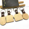 Men Women Wood Key ring Simple DIY Blank Multi Shaped Wooden Pendant PU Leather Kay Chain Handmade Jewelry Gifts Wholesale