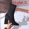 Höst vinterstrumpor Heeled Heel Boots Fashion Sexy Women Shoes Lady Letter Tjocka Högklackat Storlek 35-42 US3-US11 med låda