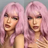 Perucas sintéticas estilizam perucas femininas cigarro rosa longa cabelo cacheado médio branks luminosa