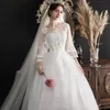Other Wedding Dresses 2022 Sexy Illusion O Neck Three Quarter Dress Noble Lace Applique Simple Plus Size Princess Ball Gown LOther