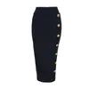 Été élégant Midi jupe crayon taille haute Bandgae noir élastique Bandage s bouton femmes vêtements 220401