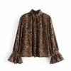Женская рубашка леопардовые с печеной рукава с взрывающимися топами повседневная мода Хай -стрит Шик винтажные женские рубашки 210709