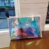 Söt holo transparent väska för kvinnor laser klar handväska holografisk pvc godis strandvattentät axel gelé femme bolso 220427