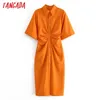 Tangada Fashion Women Solid Orange Tunic Dress Short Sleeve Elegant Ladies Midi Vestidos 3H906 220331