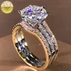 Cluster Ringen 18K AU750 Geel Gouden Ring Bruiloft Engagement 1 2 3 4 5 Ronde Moissanite Diamond Bridal Sets Crown Trendy