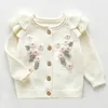 Весна осенние младенческие девочки, вязание с длинным рукавом цветочное пальто + брекеты Rompers комплекты одежды Детская девушка одежда 0-3YRS 220326