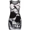 Plus Size Sukienki Kobiety Summer Skull Print Moda Casual Bez Rękawów Mini Dress O-Neck Kamizelka Punk Slim 2022 # T1Q