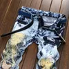 Persönlichkeit Farbe-block Patch männer Jeans Mode Lässig Tinte Spritzen Loch Gerade Dünne Hosen Zerrissene Distressed Streetwear