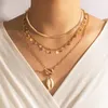 Hanger kettingen gouden kleur choker ketting voor vrouwen 3 lagen pailletten parels ketting hangers fluweel chokers mode juwelen